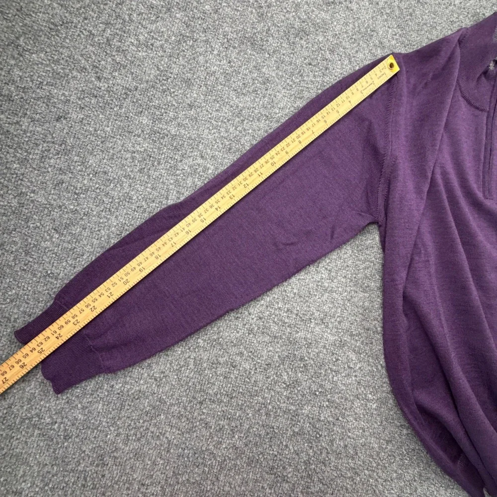 Saks Fifth Avenue Mens XL‎ 100% Merino Wool Quarter Zip Sweater Purple Italy